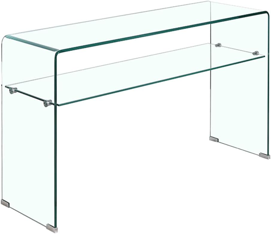 Meubletmoi Console en Verre Transparent 100 cm avec Tablette - Table d'entrée Design Contemporain - Ice