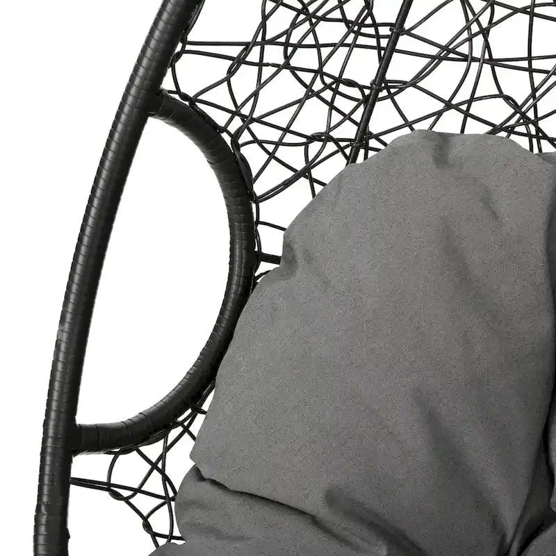 Khaki Brown / Gray Wicker Hanging Egg Chair with Cushion, 1-Person, 300 lbs Capacity – Image 11