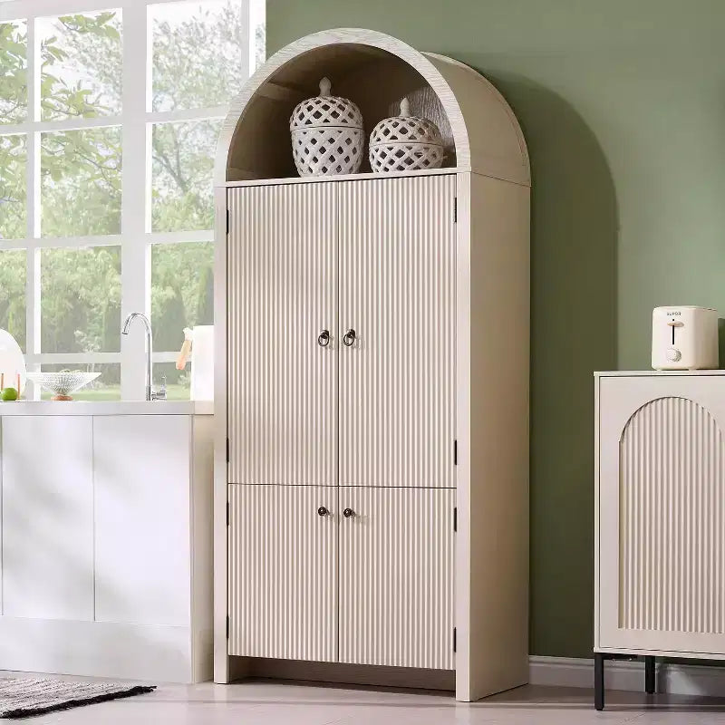 71 Tall Arched Kitchen Pantry, Modern Storage Cabinet with 3 Adjustable Shelves, 6 Door Shelves, for Kitchen, Living Room – Image 2