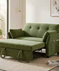 51 3-in-1 Pull-Out Sleeper Sofa Bed, Convertible Loveseat with Reclining Adjustable Backrest, Chenille Upholstered Couch, Side Pocket