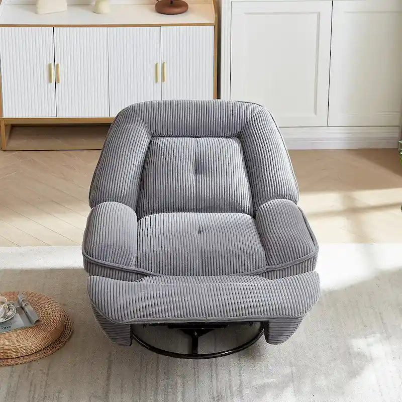 Corduroy Swivel Glider Recliner, Footrest for Living Room – Image 17