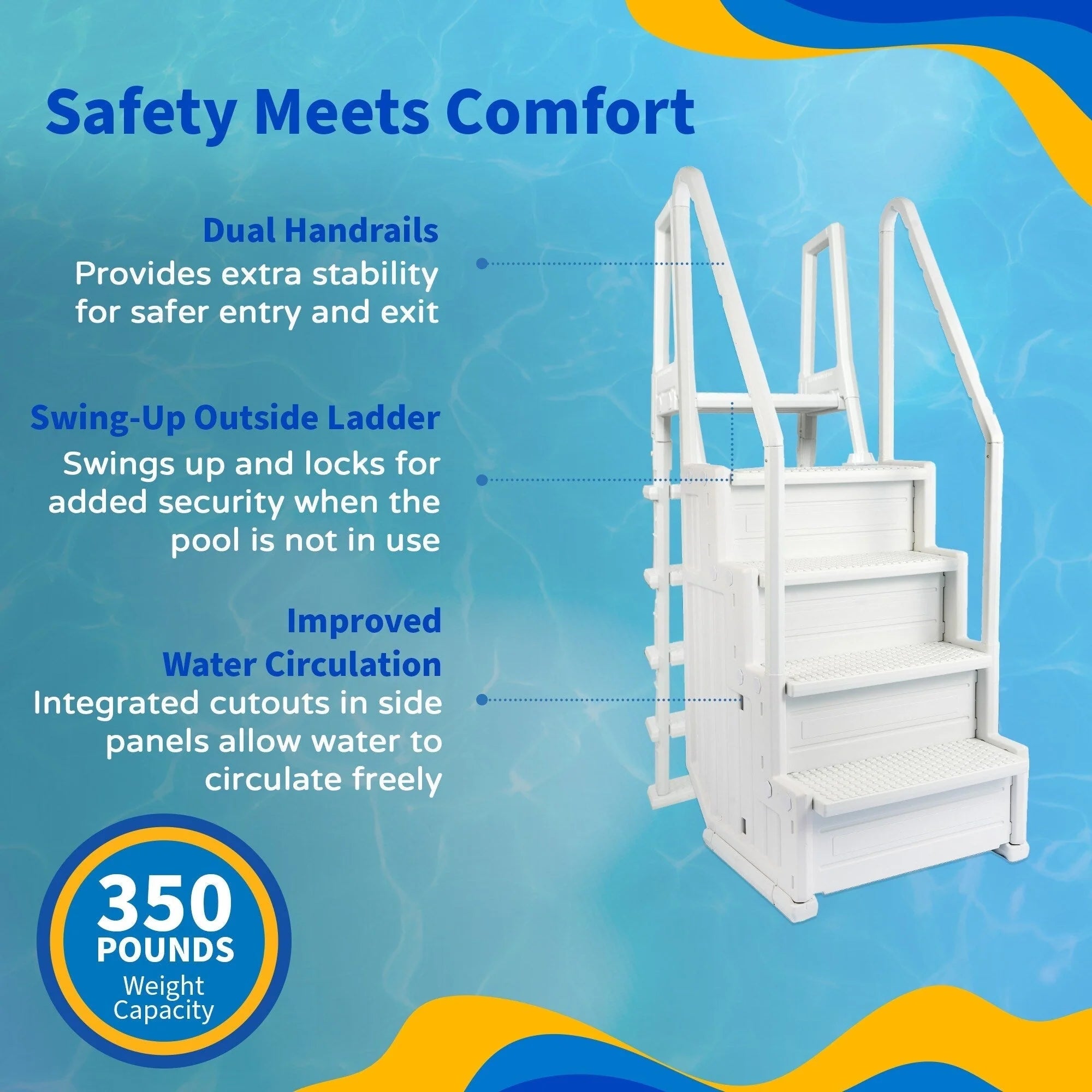 Blue Wave Easy Pool Step With Outside Ladder for Above Ground Pools - 32.5 in. W x 56 in. D x 81 in. H – Image 4