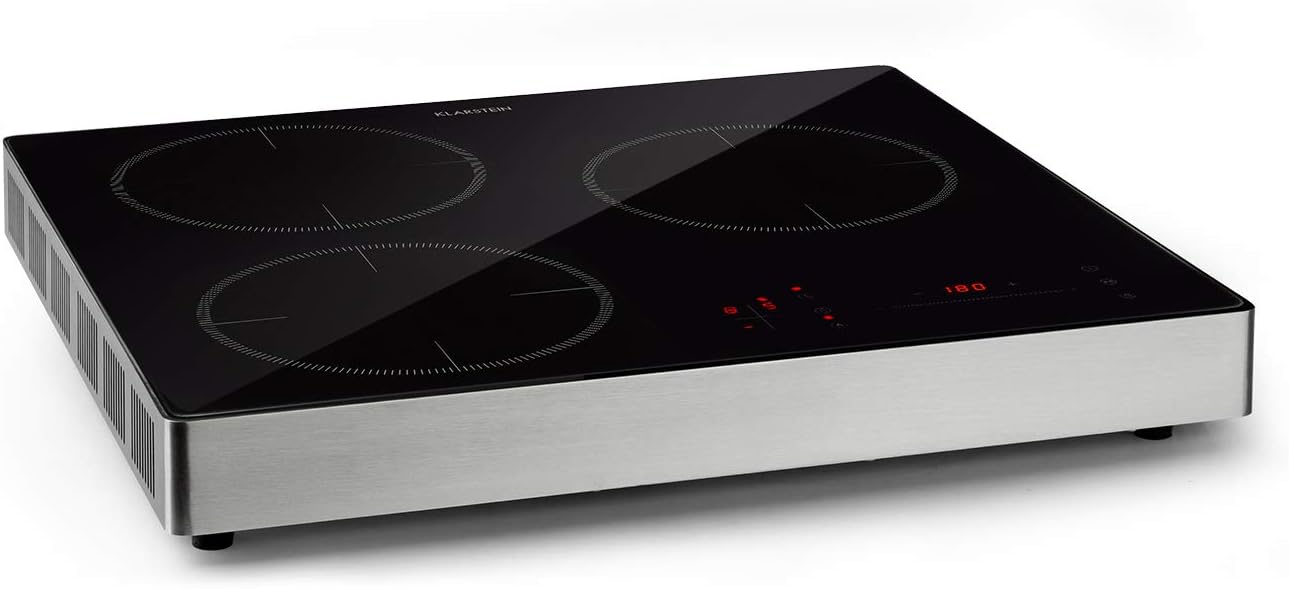 KLARSTEIN TrinityCook - table de cuisson à induction, pose libre, 3400W, 3 zones de cuisson, minuterie, 9 niveaux, 60 à 240° C, protection anti surchauffe, verrouillage parental - noir