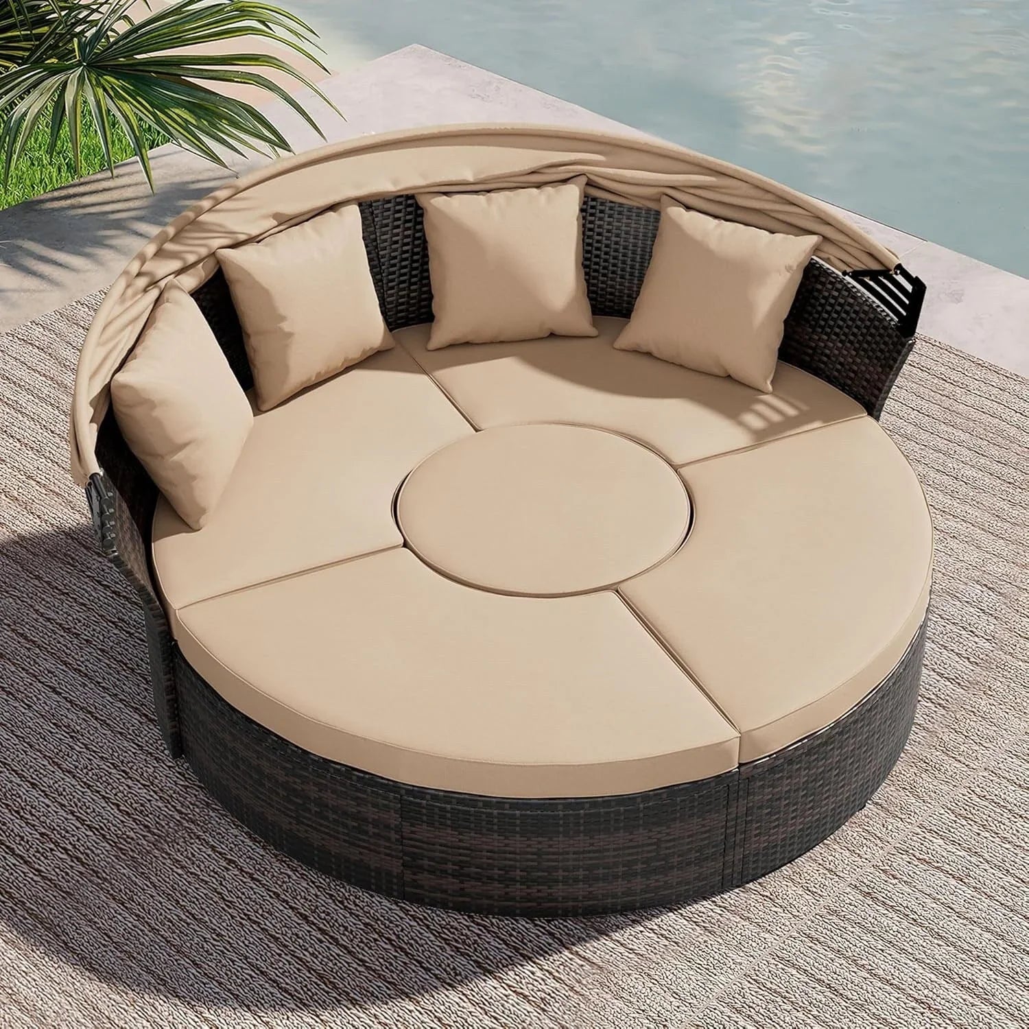 Nuon 4-Piece/5Piece Outdoor Patio Conversation Set Wicker Daybed Set with Canopy by Havenside Home – Image 3