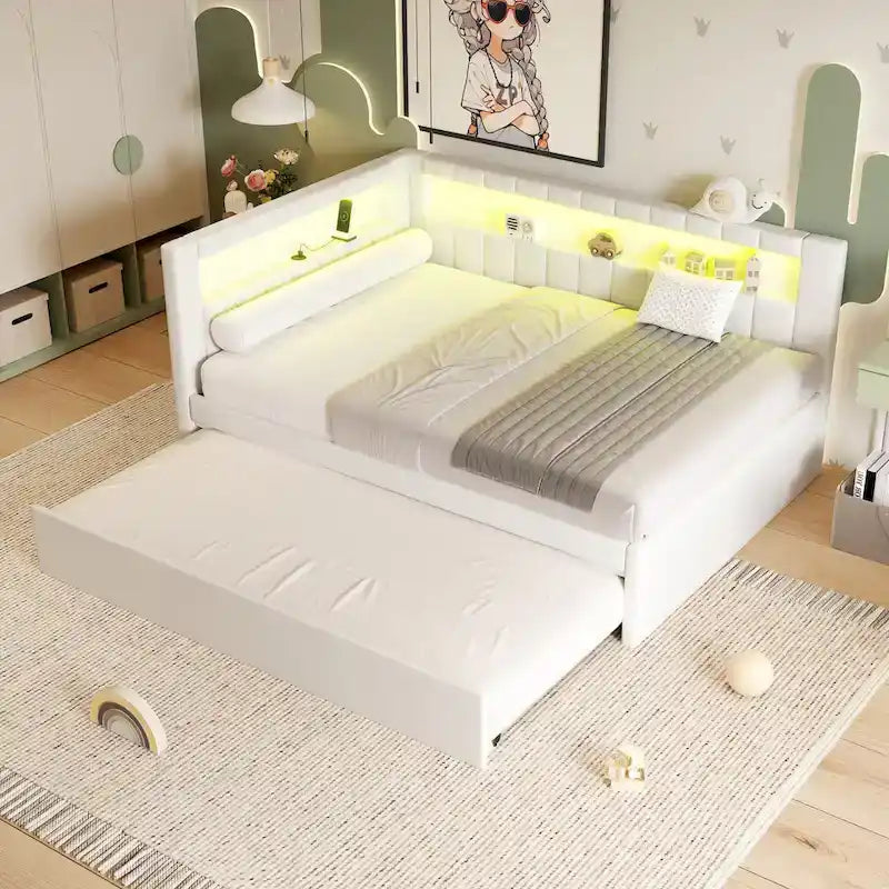 Upholstered Platform Bed with USB Ports & LED Lighting - Full/Twin Size Bed Frame with 2 Storage Drawers - Modern Bedroom – Image 25