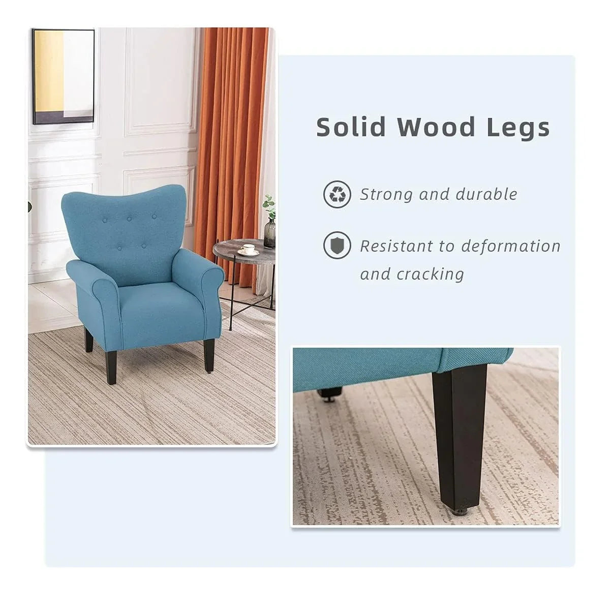 Erommy Modern Accent Chair, High Back Armchair, Upholstered Fabric Button Single Sofa with Wooden Legs for Living Room – Image 79
