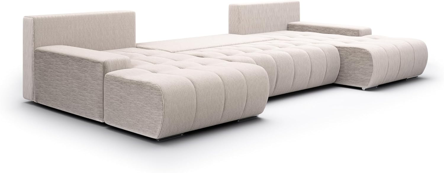 Tendencio Canapé panoramique Convertible BOLUTI en Velours côtelé avec Coffre de Rangement (Beige) – Image 4
