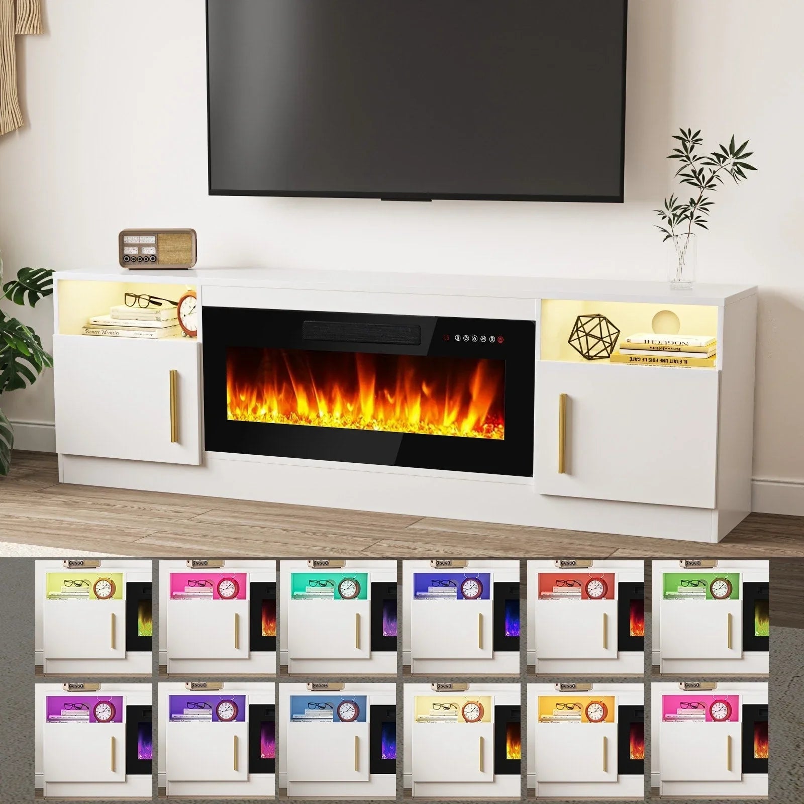 Bossin 70 Fireplace TV Stand with 36 Electric Fireplace, TV Stand for TVs Up to 80, 16 Colors LED Lights/Entertainment Center – Image 14