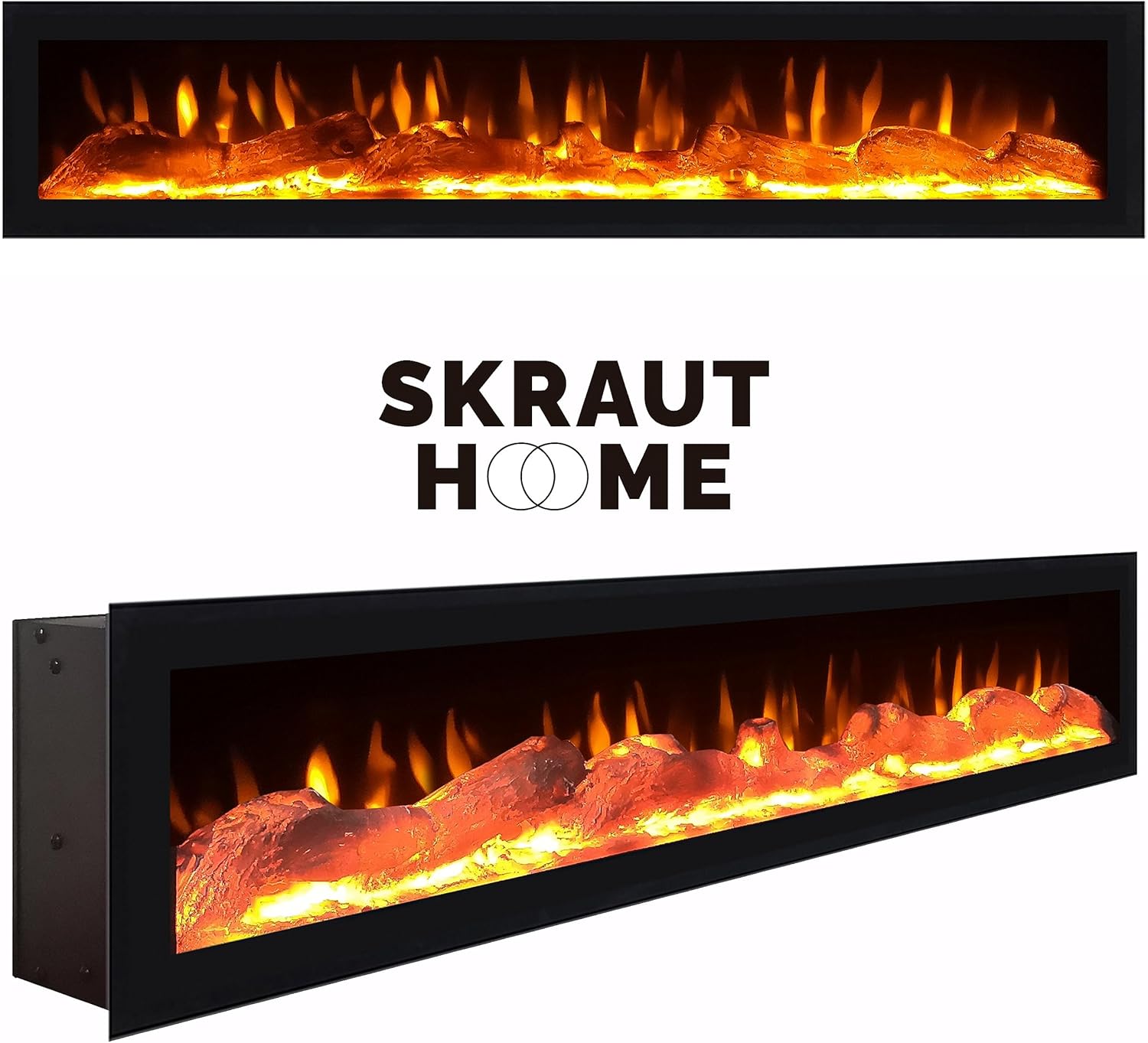 Skraut Home | Meuble TV | Banc Télé | Grand Espace de Rangement | 200x45x35cm | pour Les TV jusqu'à 80 | Cheminée électrique | Style Moderne | Blanc et Noir – Image 9