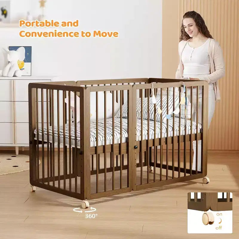 JOYMOR 8 in 1 Convertible Crib, Include 2 Mattress, Converts to Bassinet, Mid Crib, Full Size Crib, Daybed,Toddler Bed and Playard – Image 6