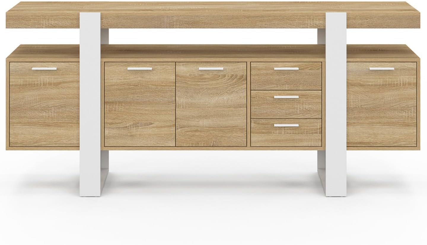 IDMarket - Buffet 180 cm Phoenix XXL 4 Portes avec 3 tiroirs Bois et Blanc – Image 4