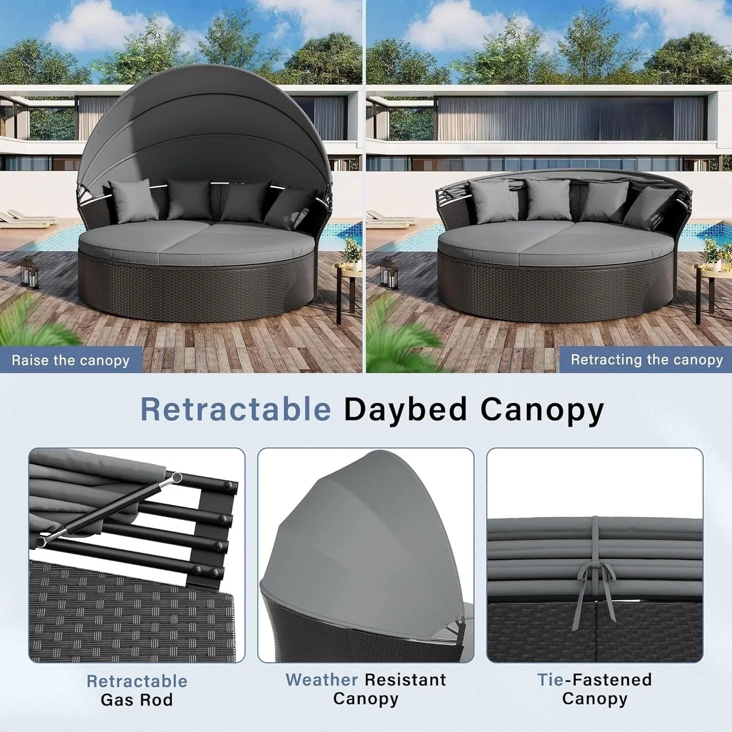 Nuon 4-Piece/5Piece Outdoor Patio Conversation Set Wicker Daybed Set with Canopy by Havenside Home – Image 10