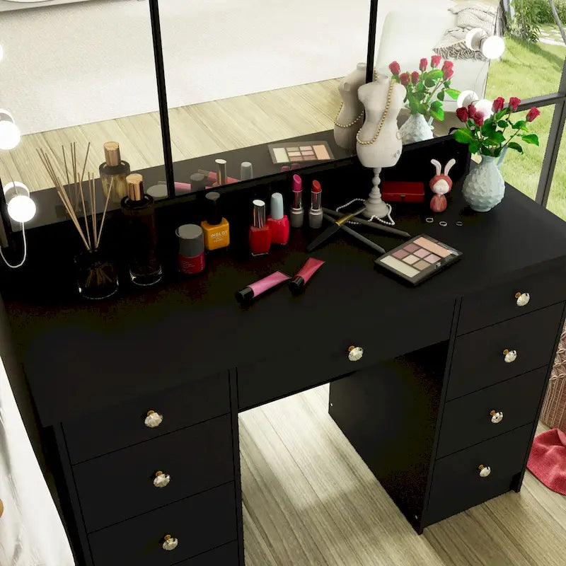 Luxurious LED Makeup Vanity with 9 Drawers Elegant Makeup Station – Image 28