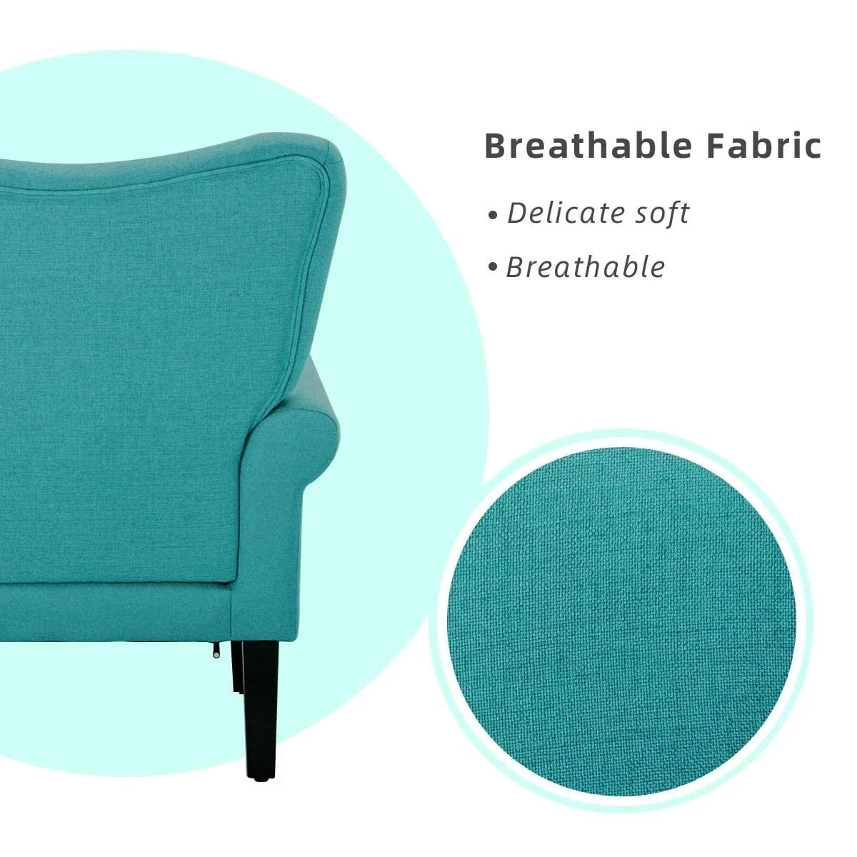 Erommy Modern Accent Chair, High Back Armchair, Upholstered Fabric Button Single Sofa with Wooden Legs for Living Room – Image 30