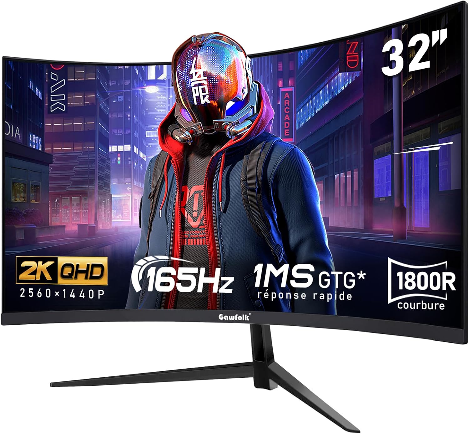 Gawfolk Écran PC 32 Pouces,2K WQHD(2560x1440P),165Hz incurvé Gaming Moniteur, 1ms sans Lunette, 100 pour cent sRGB,178 ° Angle Vue HDMI、DisplayPort, Compatible avec Mural VESA100*100MM - Noir