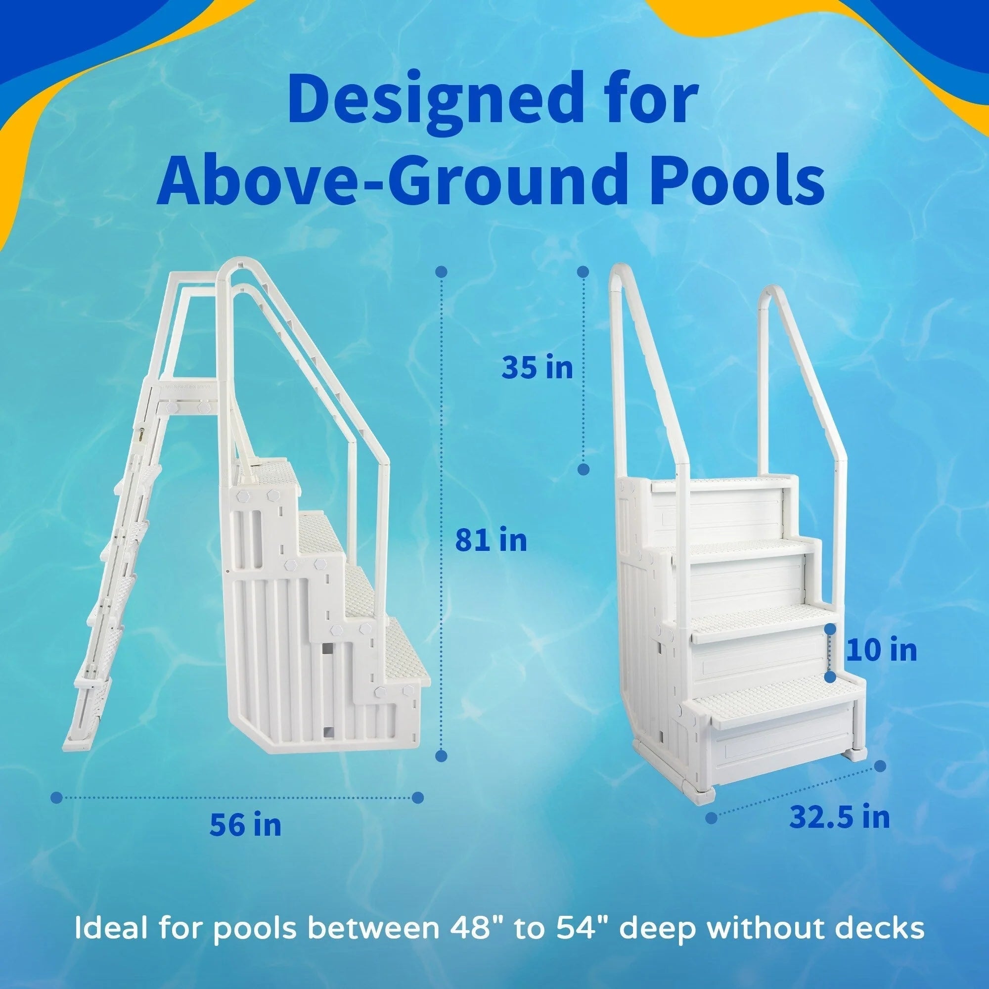 Blue Wave Easy Pool Step With Outside Ladder for Above Ground Pools - 32.5 in. W x 56 in. D x 81 in. H – Image 3