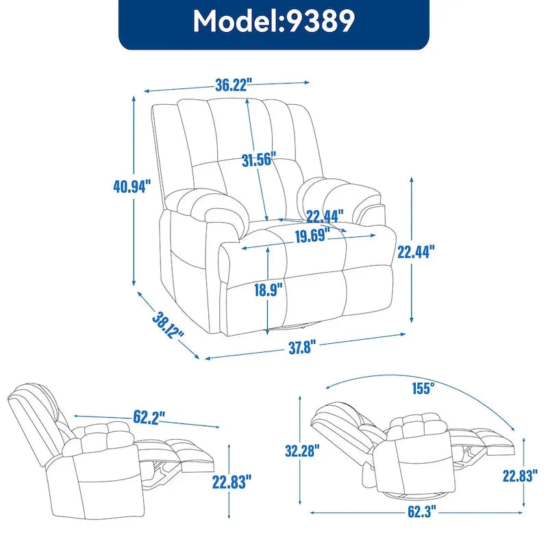 Lazy Boy Swivel Rocker Fabric Recliner Chair, Overstuffed Large Manual Recliner Glider with Pillow Top Arms and Cushion Back – Image 8