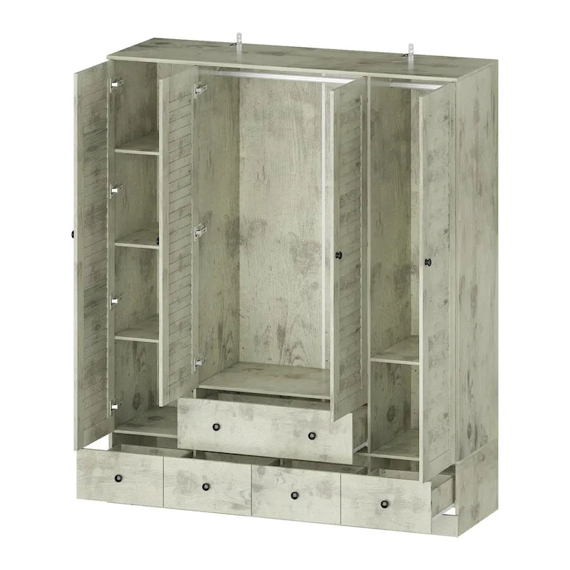 Wardrobe Armoire Closet 59W Large Freestanding Wardrobe Cabinet White – Image 30