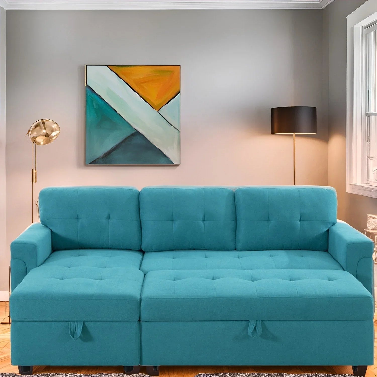 Convertible Reversible Sectional Sofa with Pull-Out Sleeper Bed, Hidden Storage Chaise, and Durable Legs – Image 103