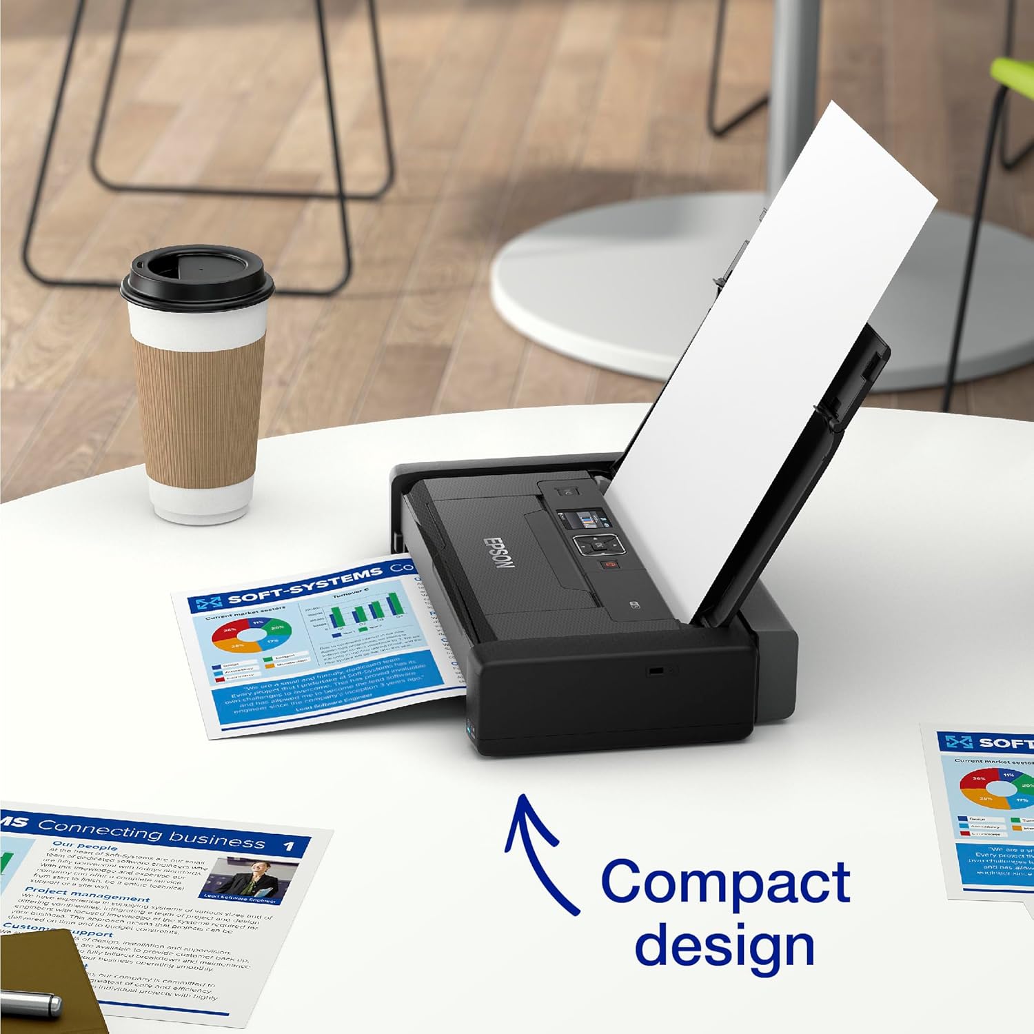 Imprimante portable WorkForce WF-110, Monofonction, Petite, Légère, Batterie intégrée rechargeable par cable USB, A4, Jet d'encre couleur, Connexion Wifi Direct – Image 4