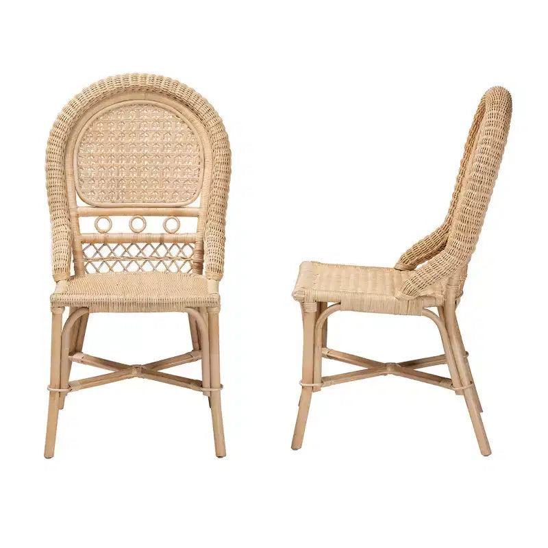 bali & pari Jelita Modern Bohemian Natural Brown Rattan 2-Piece Dining Chair Set – Image 4