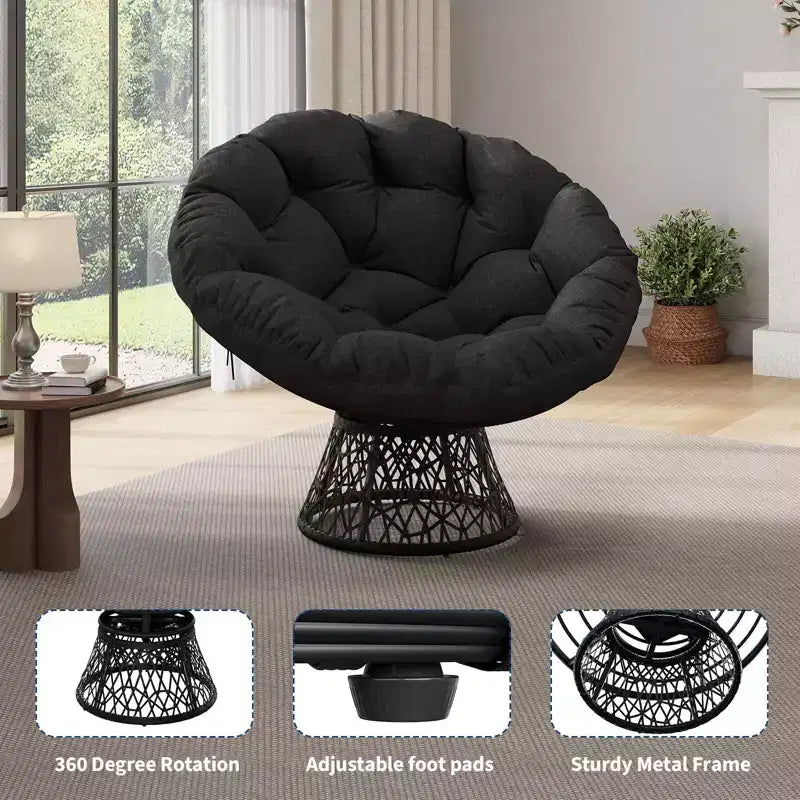 Oversized Rocking Patio Chair, Handwoven Rattan, Ergonomic Wicker Chair, Heavy-Duty Steel Frame, 360 Swivel Base, for Living Room, Bedroom – Image 12