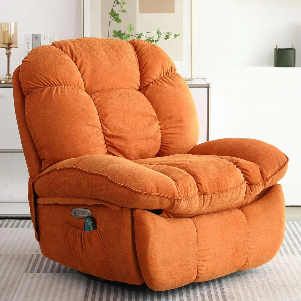 XINMICS Swivel Power Recliner Chair, Massage Rocker Recliners with Heated ,USB, USB-C and Side Pocket – Image 2