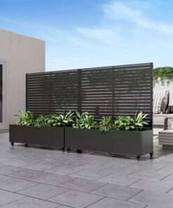 Alternative view of MAYEERTY Planter Box with Trellis Iron Black Louvered Classic Style 47x47x16in 3-Piece Set