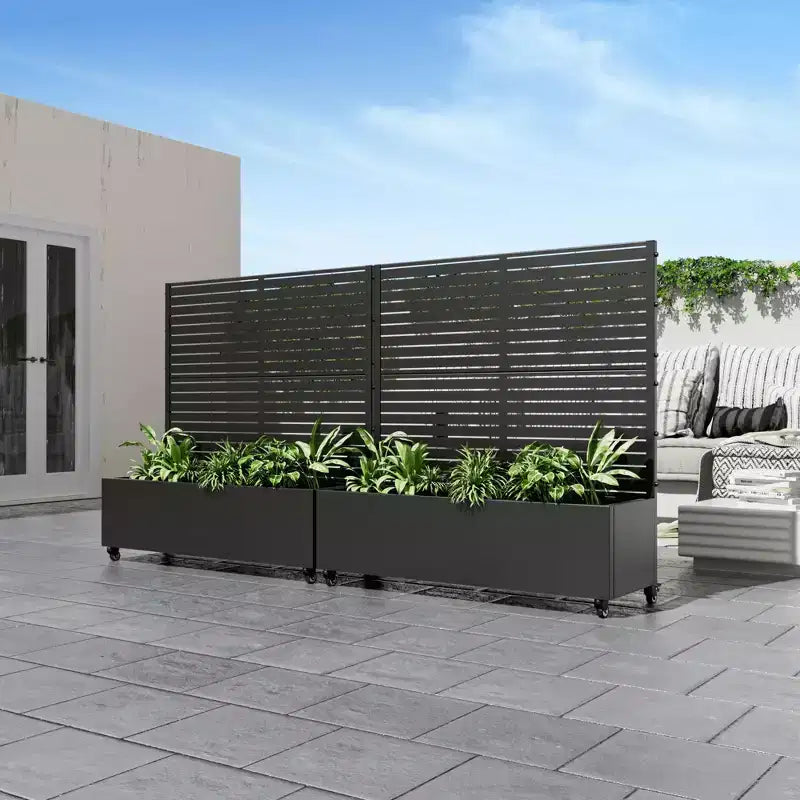 MAYEERTY Planter Box with Trellis Iron Black Louvered Classic Style 47x47x16in 3-Piece Set – Image 2