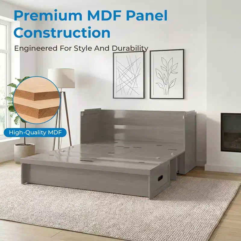 Mjkone Queen Size Convertible Murphy Cabinet Bed with Mattress, USB Charging, Storage Drawers – Image 47