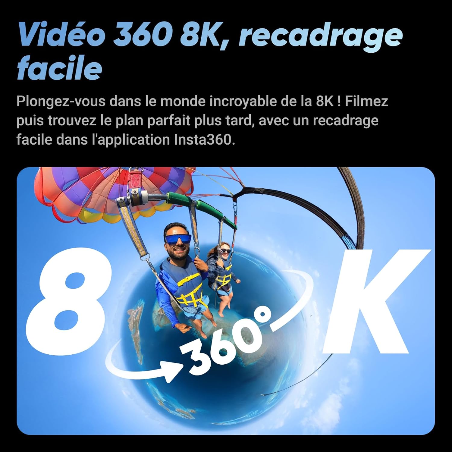 X4 - Caméra d'action 360° 8K étanche, vidéo grand angle 4K, effet de perche à selfie invisible, protège-objectifs amovibles, 135 min d'autonomie, édition IA, stabilisation, pour sport, voyage – Image 2