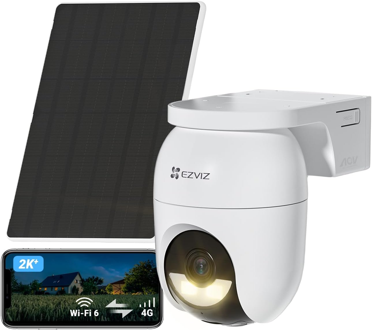 EZVIZ 4G LTE Camera Solaire, 2K+ Camera Surveillance WiFi Exterieure sans Fil, Wi-Fi/4G Compatible, AOV 24/7 Enregistrement, Détection Humaine/Véhicules, Vision Nocturne Couleur, CB8 Lite 4G Kit