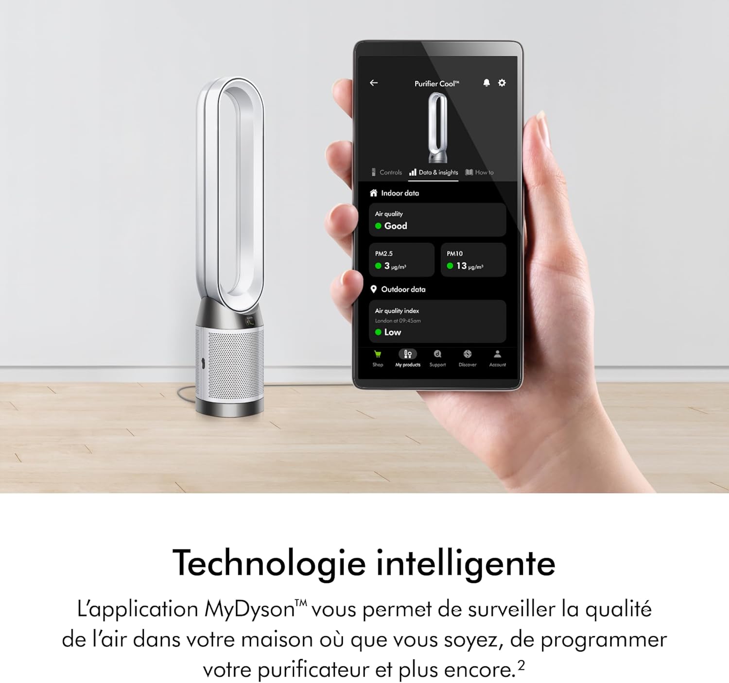Dyson Purifier Cool PC1 ventilateur, purificateur d’air avec flux d’air rafraîchissant puissant (Blanc/Argent) – Image 4