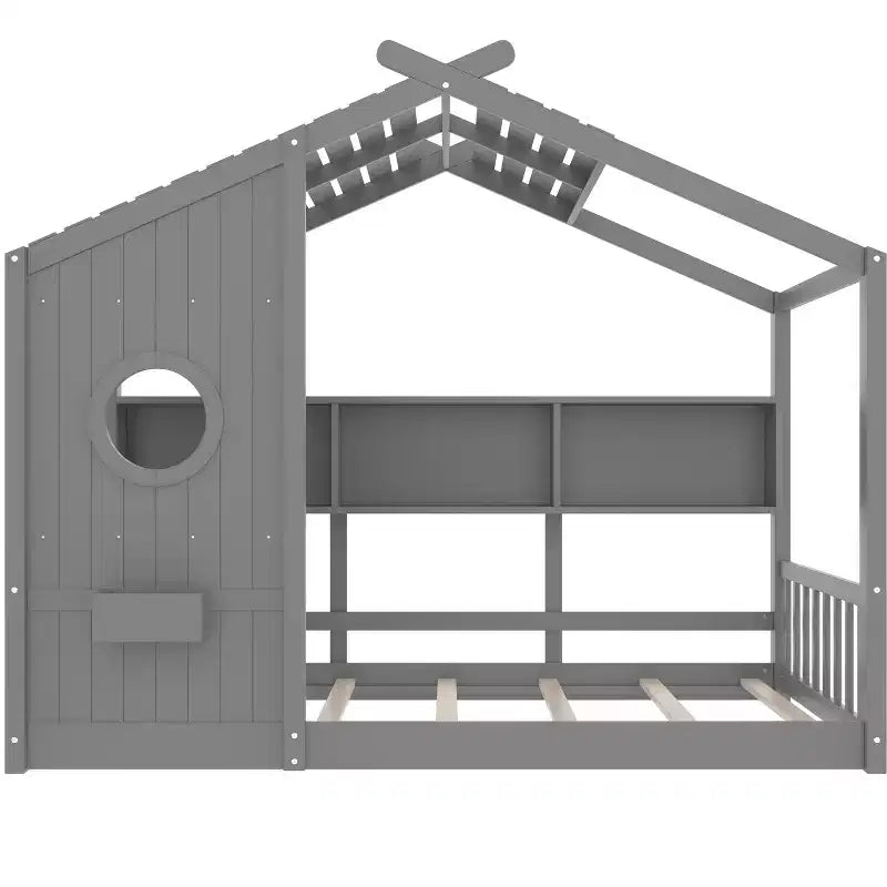 Polibi Floor House Bed with Built-In Storage Shelves & Slatted Roof – Image 5