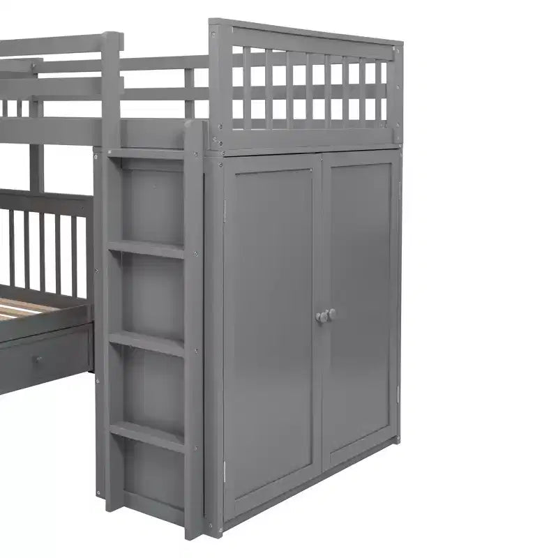 Whisen Modern Design Twin over Full L-Shaped Bunk Bed With 3 Drawers, Portable Desk and Wardrobe – Image 54