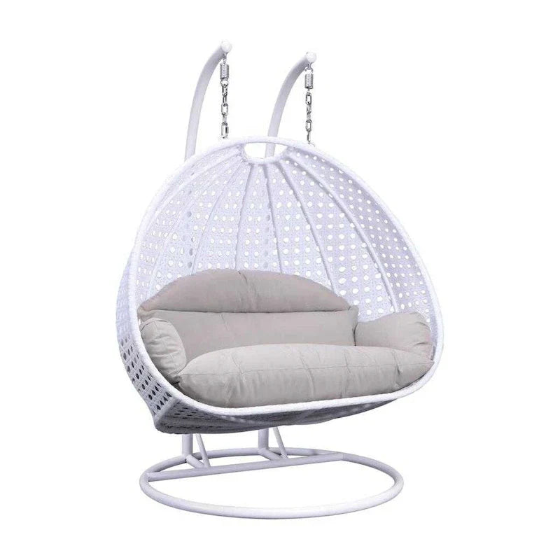 LeisureMod 2 Person Hanging Egg Chair with Stand - Outdoor/Indoor Rattan Wicker Patio Swing Hammock Lounger with Cushions – Image 34