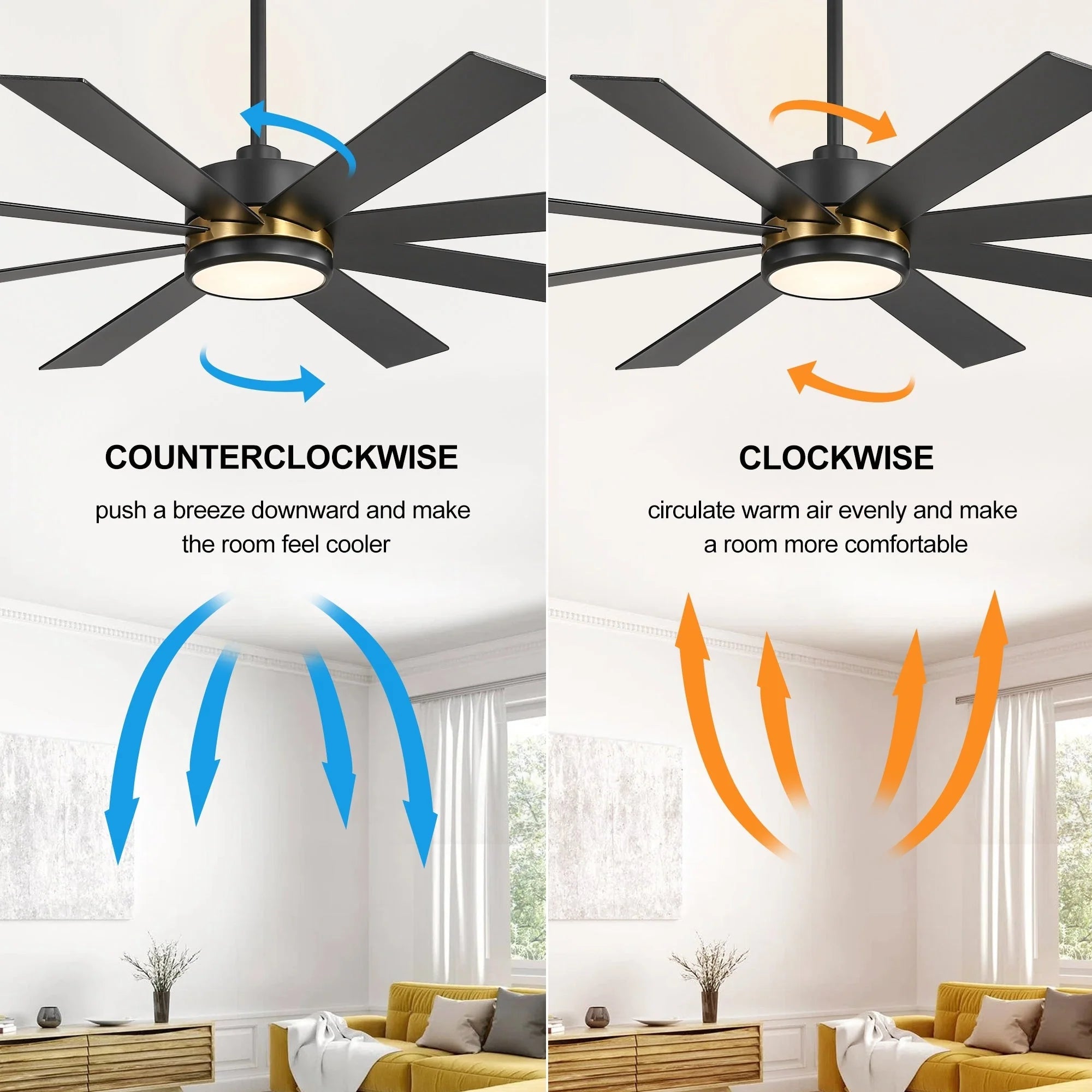 65 Inch 8-Blade Black LED Ceiling Fan with Light and Remote – Image 70