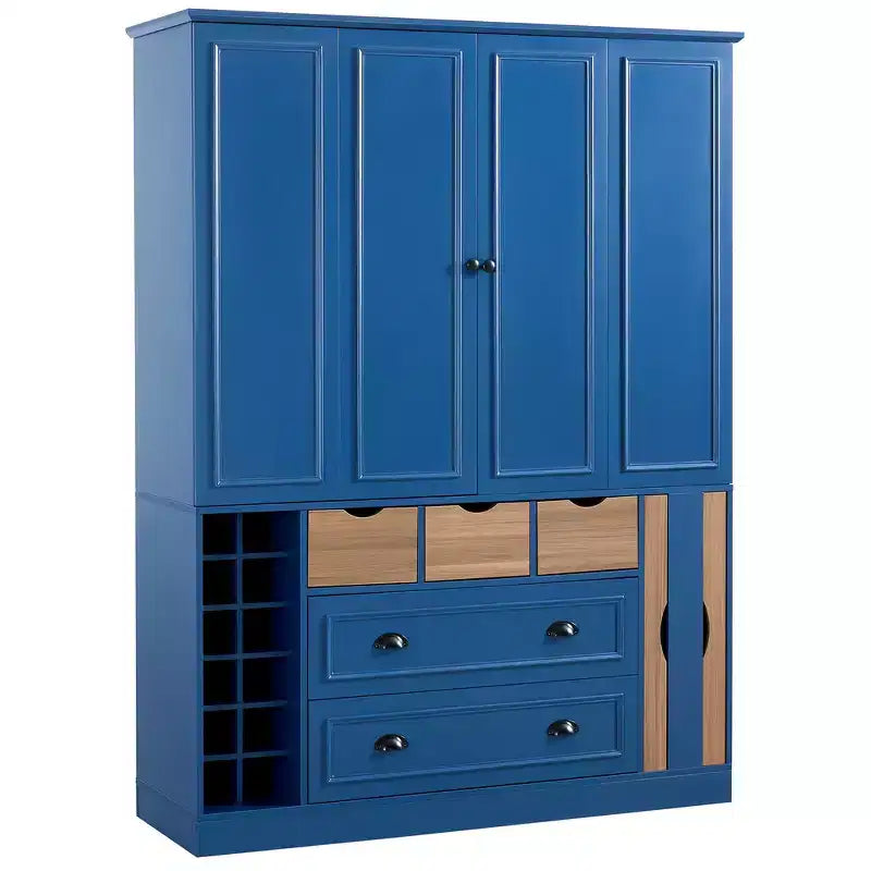 Whisen 71'' Tall Freestanding Kitchen Pantry, Large Dining Storage Cabinet Cupboard Sideboards With 4 Foldable Doors, Shelves, Wine Racks – Image 23