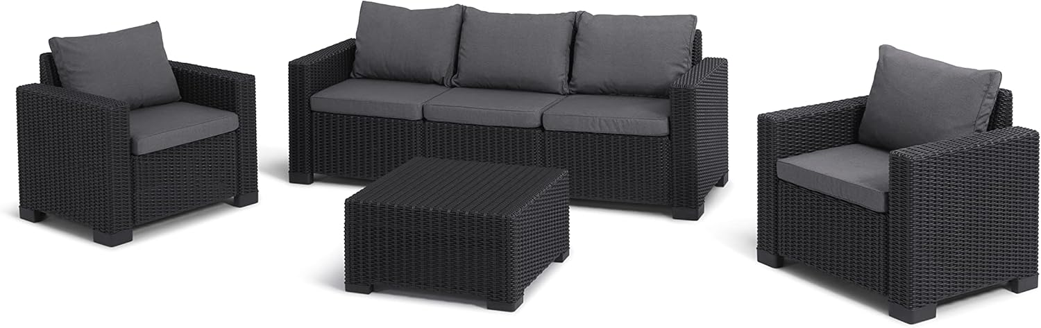 Allibert by Keter California Canapé de Jardin 3 Places avec Coussins d'assise et de Dossier, en Plastique, Aspect rotin, Rond, Graphite/Gris Froid, 199 x 68 x 72 cm – Image 6