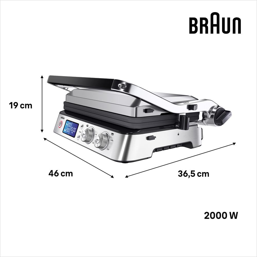 Braun MultiGrill 9 CG 9043, Appareil Panini Électrique avec Plaques de Grillage et de Cuisson, 2 Thermostats Indépendants, 3 Positions de Cuisson, Plaques Lavables au Lave-Vaisselle, 2000W, Noir/Inox – Image 9
