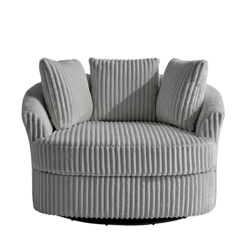 2 Set Oversized 43 W Plush Corduroy Swivel Barrel Chair with Pillows – Image 38