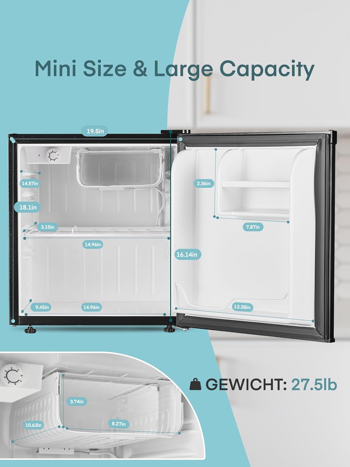FOHERE Mini Réfrigérateur 46L, Petit Frigo avec Thermostat Réglable, Économie d'Énergie, Silencieux, Porte Réversible, Minibar, Adapté à la Maison et au Bureau, Dortoir, Hôtel, Inox – Image 7
