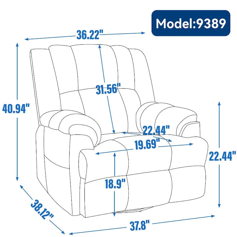 Lazy Boy Swivel Rocker Fabric Recliner Chair, Overstuffed Large Manual Recliner Glider with Pillow Top Arms and Cushion Back – Image 10