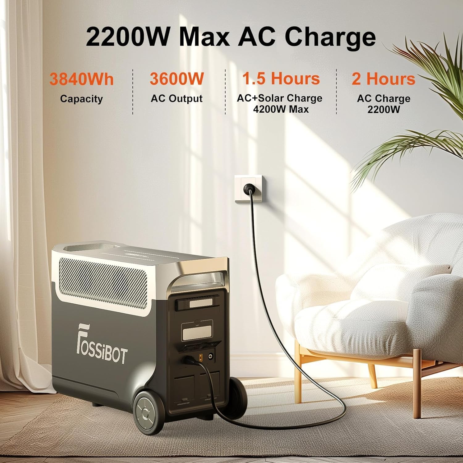 FOSSiBOT F3600 Pro Generateur Electrique Solaire CA 3600W (7200W Pic) avec panneaux solaires de 400W,Station Silencieux Portable 3840Wh LiFePO4, Onduleur Alimentation de Secours à Domicile Camping – Image 8