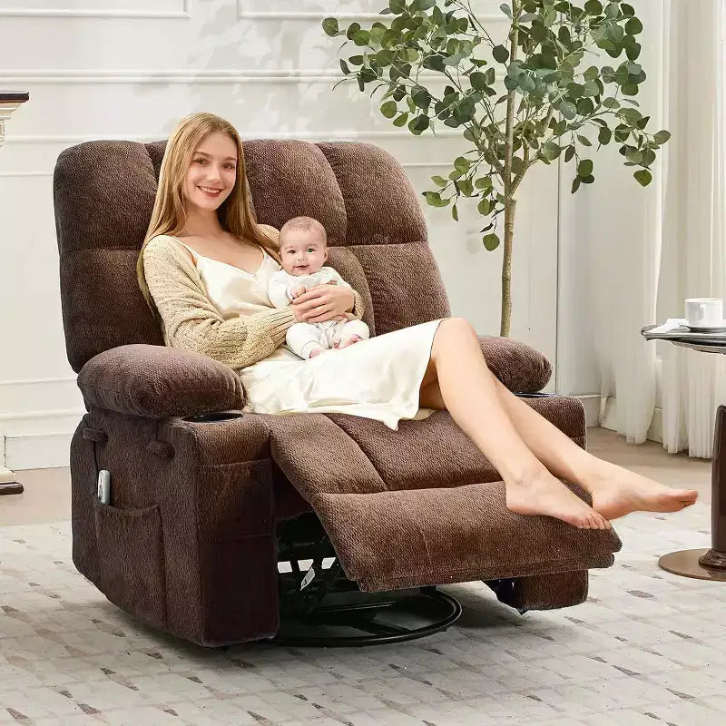 Oversized Recliner Chair for Adults, Manual Swivel Rocker Sofa, Side Pockets & Cup Holders for Big and Tall Persons, Living Room – Image 24