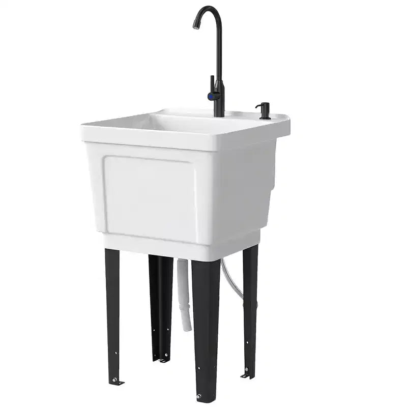 Portable Utility Sink Laundry Tub, Freestanding Laundry Sink with Faucet Soap Dispenser Hoses – Image 10
