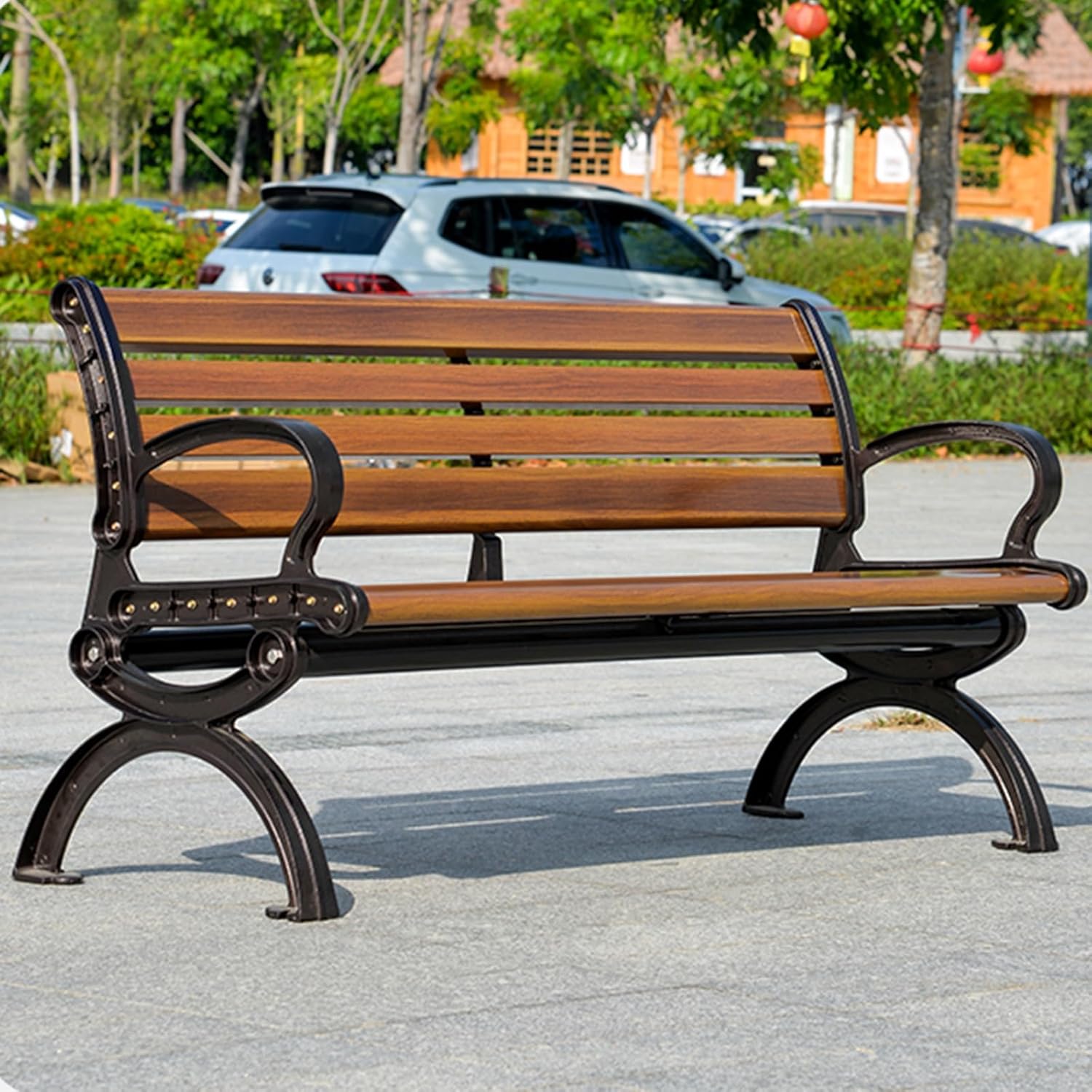 HZEPDVT Banc de Jardin en Aluminium for Trois Personnes avec Dossier et accoudoirs, résistant aux intempéries et à la Rouille, Banc de terrasse à Lattes métalliques – Image 2