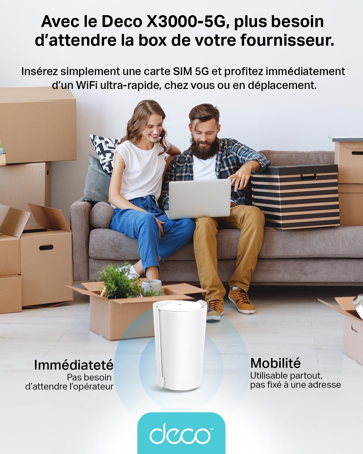 TP-Link Routeur 5G Deco X3000-5G Mesh Routeur WiFi 6 Bi-Bande AX3000Mbps, Port 2.5G, 2 Ports Gigabit, WiFi Mesh Box 5G SIM, Configuration Facile, Modem 5G, Déverrouillé Compatible Toute SIM – Image 4