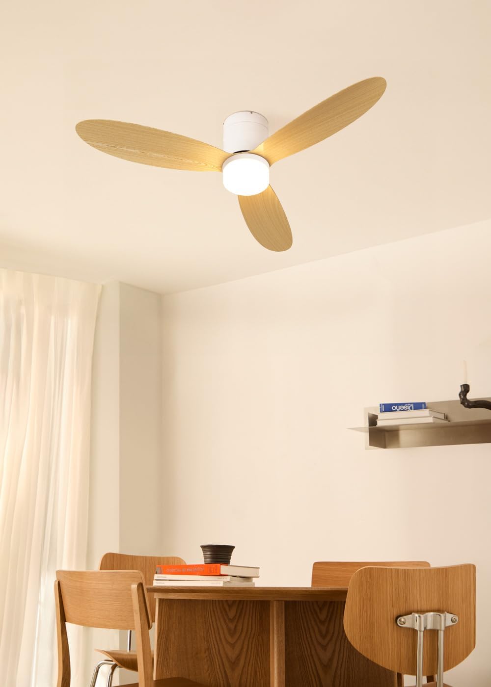 CREATE / WIND LITE/Ventilateur de plafond avec lumière en bois clair avec Wifi et télécommande / 40W, Silencieux, Ø132 cm, 6 vitesses, programmable, fonction été-hiver, lumière LED 3 températures – Image 2