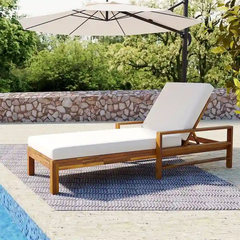 Wood Adjustable Backrest Outdoor Lounge Chair, Suitable for Gardens, Terraces and Poolside Areas – Image 4